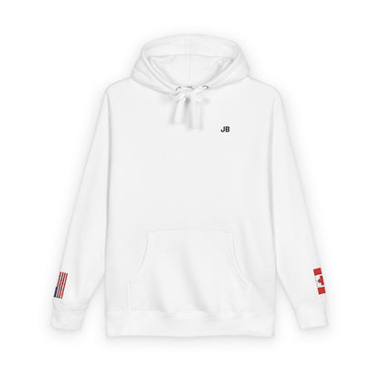 Canadian American Flag Fleece Hoodie | Canada USA Dual Heritage Naturalization Gift | Personalized Initials | Embroidered Sleeve Flags - Proud & Loyal