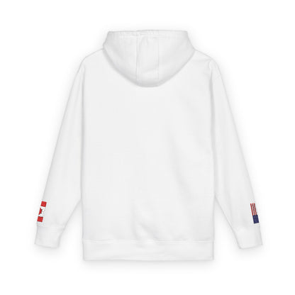 Canadian American Flag Fleece Hoodie | Canada USA Dual Heritage Naturalization Gift | Personalized Initials | Embroidered Sleeve Flags - Proud & Loyal