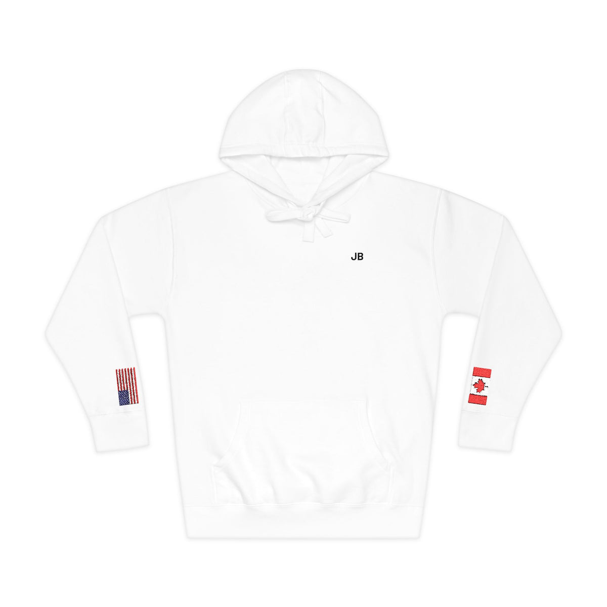 Canadian American Flag Fleece Hoodie | Canada USA Dual Heritage Naturalization Gift | Personalized Initials | Embroidered Sleeve Flags - Proud & Loyal