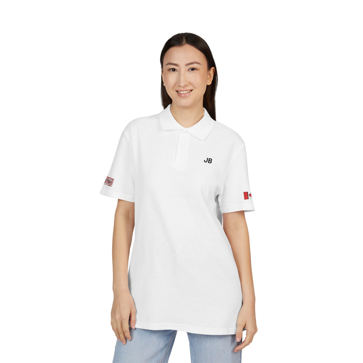 Canadian American Heritage Polo Shirt, Canada USA Flag Embroidered Polo, Custom Initials, Cotton Pique Shirt, Canadian Gift - Proud & Loyal