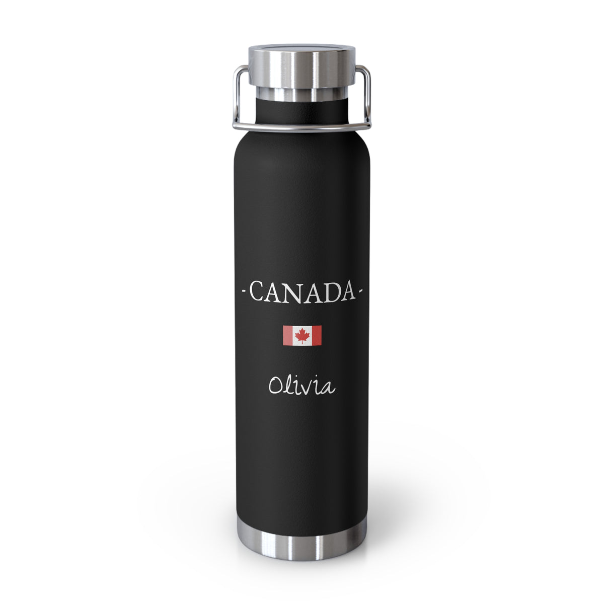 Canadian Heritage Insulated Water Bottle, Copper Lined, Custom Thermos, Canada Flag Metal Travel Flask, Personalized Name - Proud & Loyal
