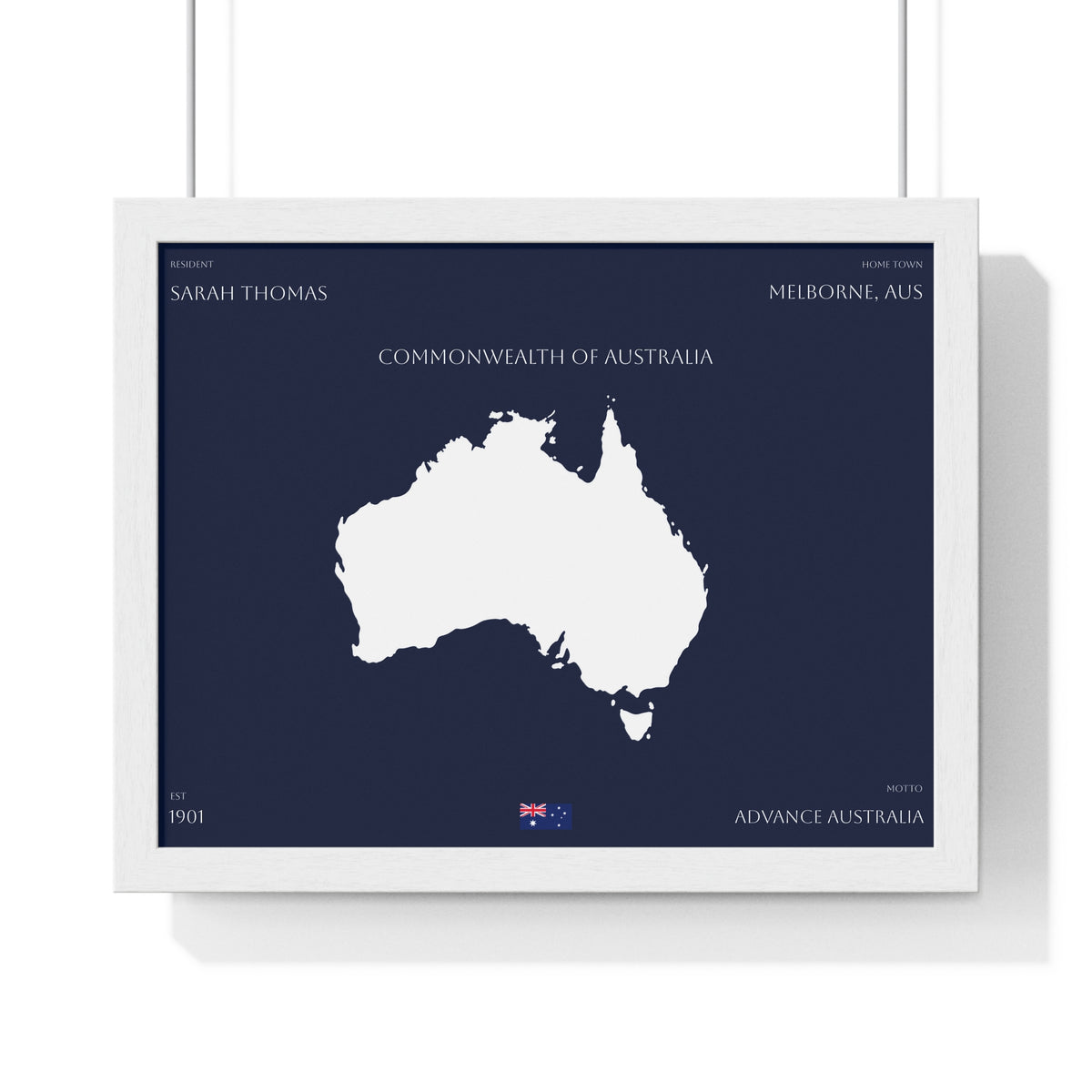 Customizable Australia Map Poster Horizontal Framed Poster | Commonwealth of Australia Navy Print Flag | Personalized Name and Hometown - Proud & Loyal