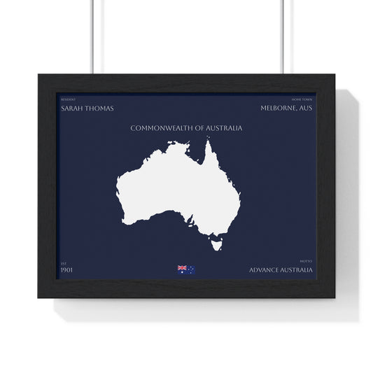 Customizable Australia Map Poster Horizontal Framed Poster | Commonwealth of Australia Navy Print Flag | Personalized Name and Hometown - Proud & Loyal