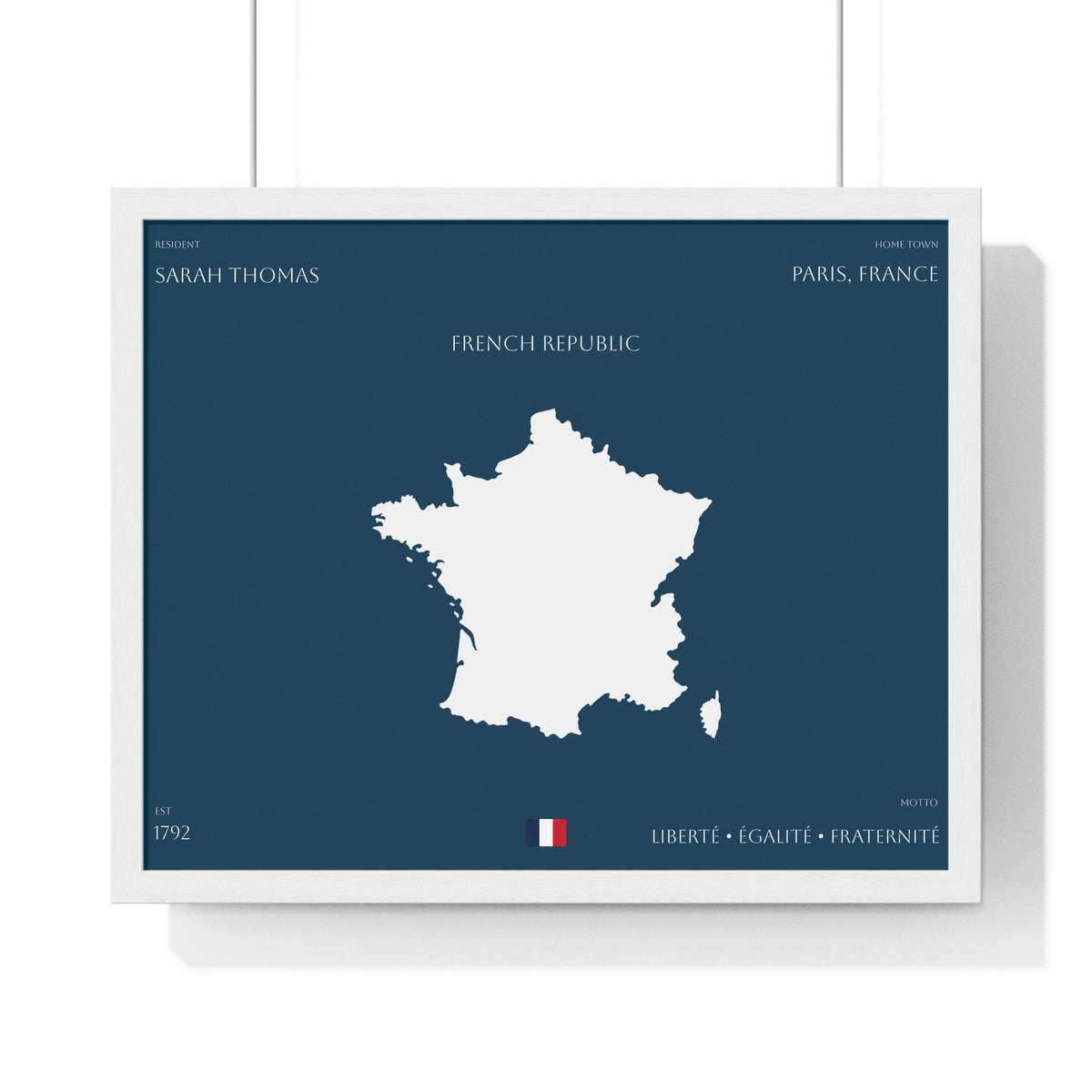 Customizable France Map Poster Horizontal Framed Poster | French Republic Flag Wall Art | Personalized Name and Home town - Proud & Loyal