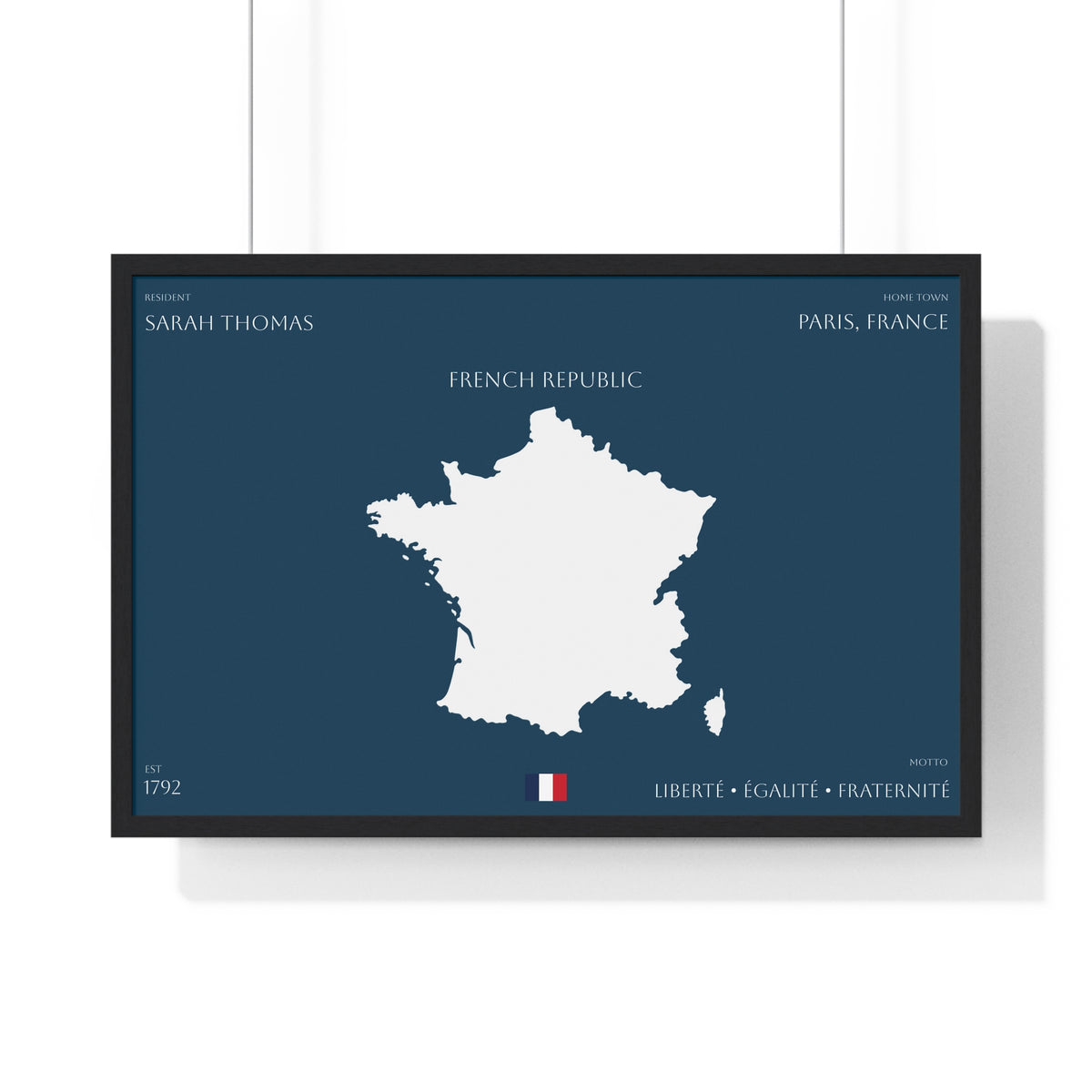 Customizable France Map Poster Horizontal Framed Poster | French Republic Flag Wall Art | Personalized Name and Home town - Proud & Loyal