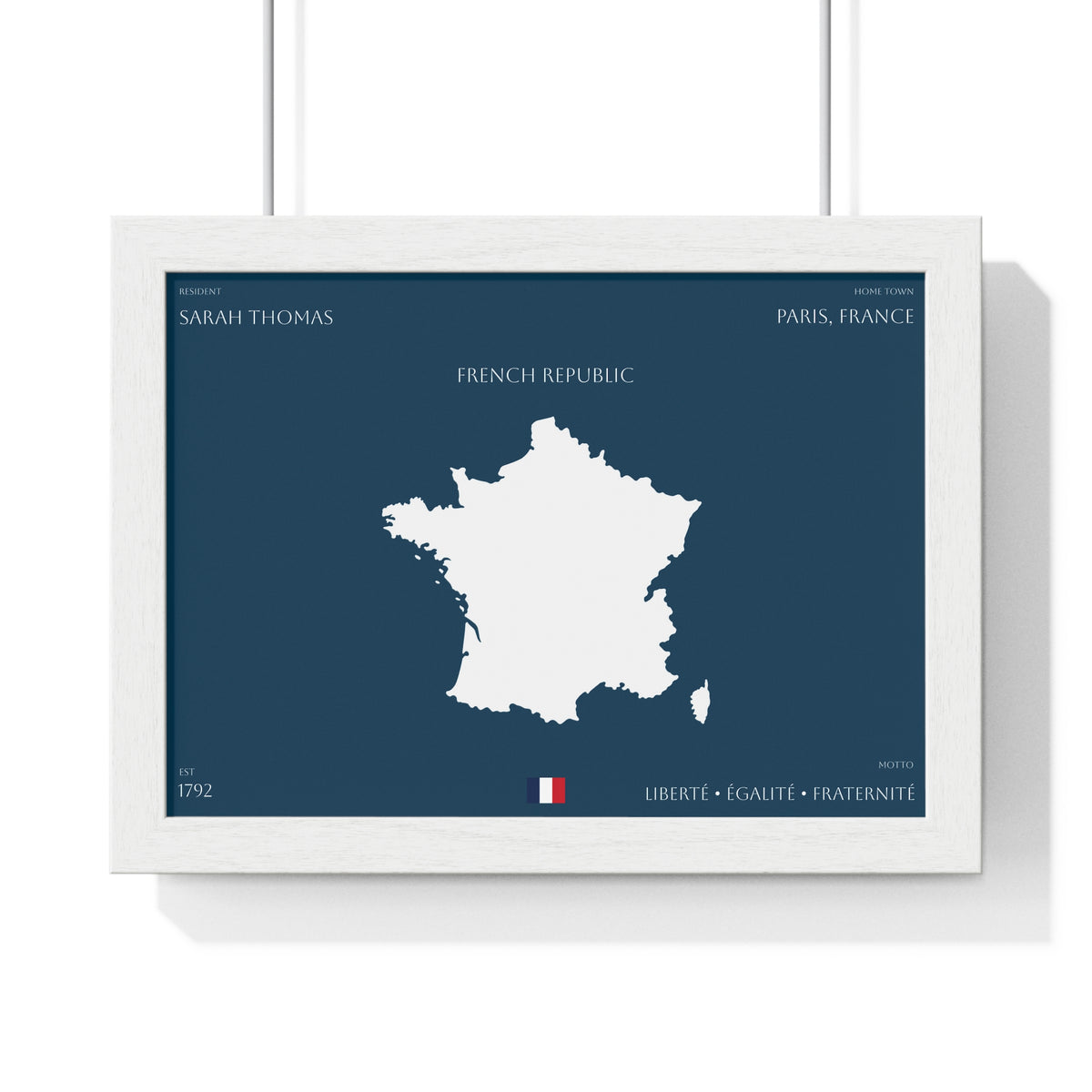 Customizable France Map Poster Horizontal Framed Poster | French Republic Flag Wall Art | Personalized Name and Home town - Proud & Loyal