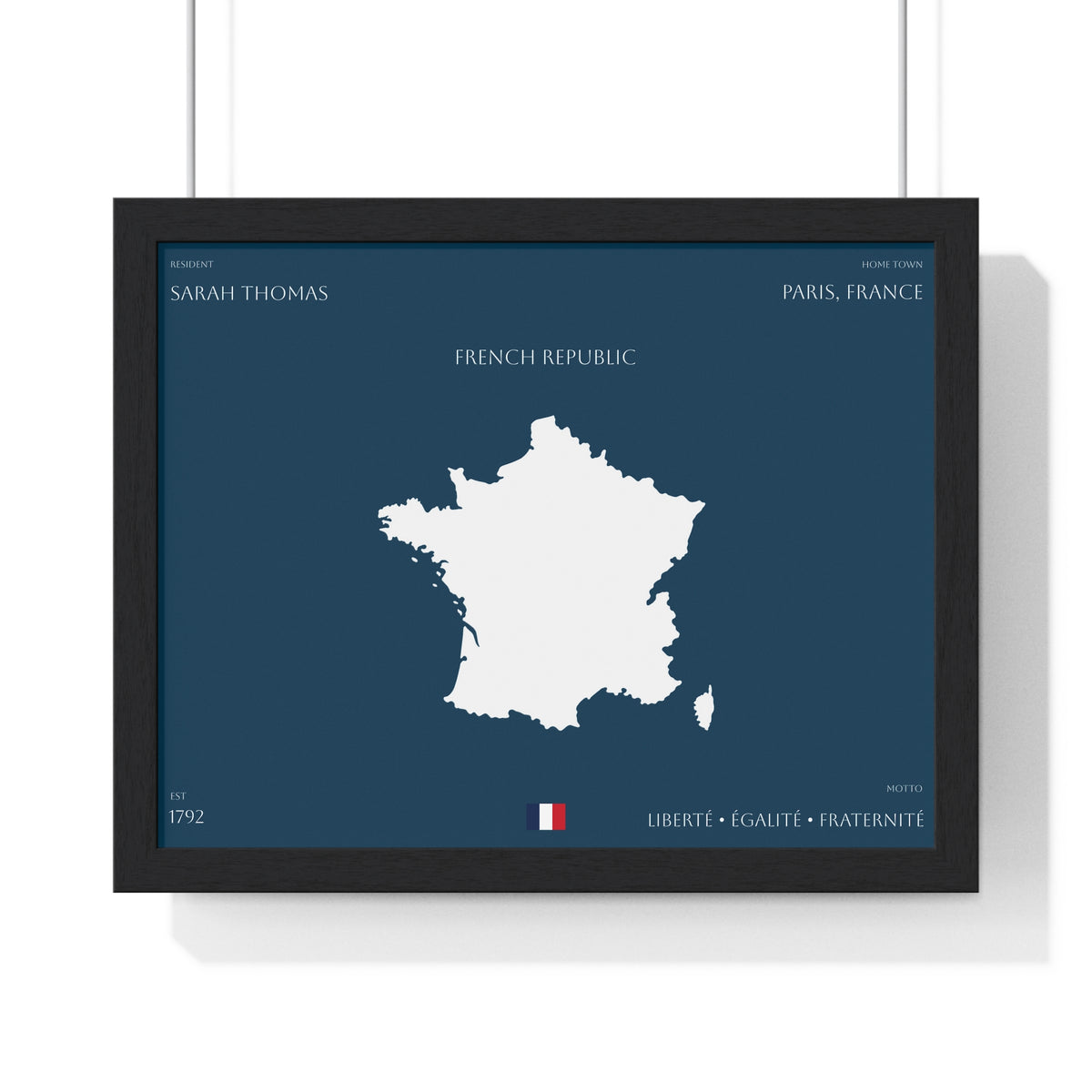 Customizable France Map Poster Horizontal Framed Poster | French Republic Flag Wall Art | Personalized Name and Home town - Proud & Loyal