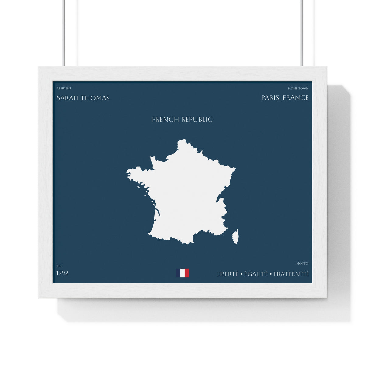 Customizable France Map Poster Horizontal Framed Poster | French Republic Flag Wall Art | Personalized Name and Home town - Proud & Loyal