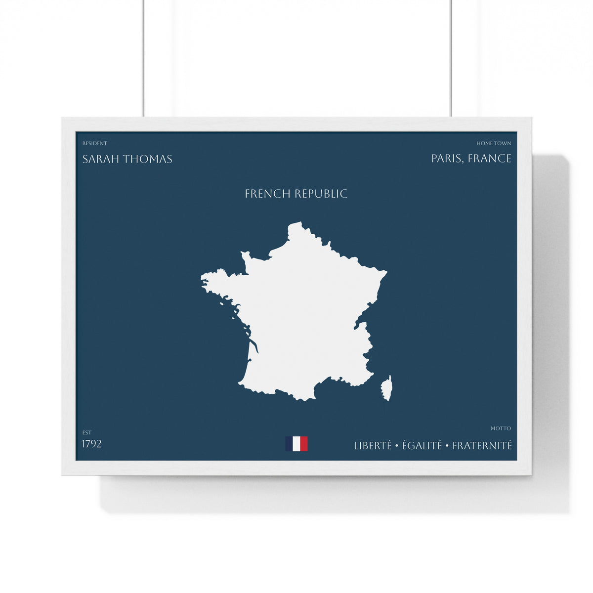Customizable France Map Poster Horizontal Framed Poster | French Republic Flag Wall Art | Personalized Name and Home town - Proud & Loyal