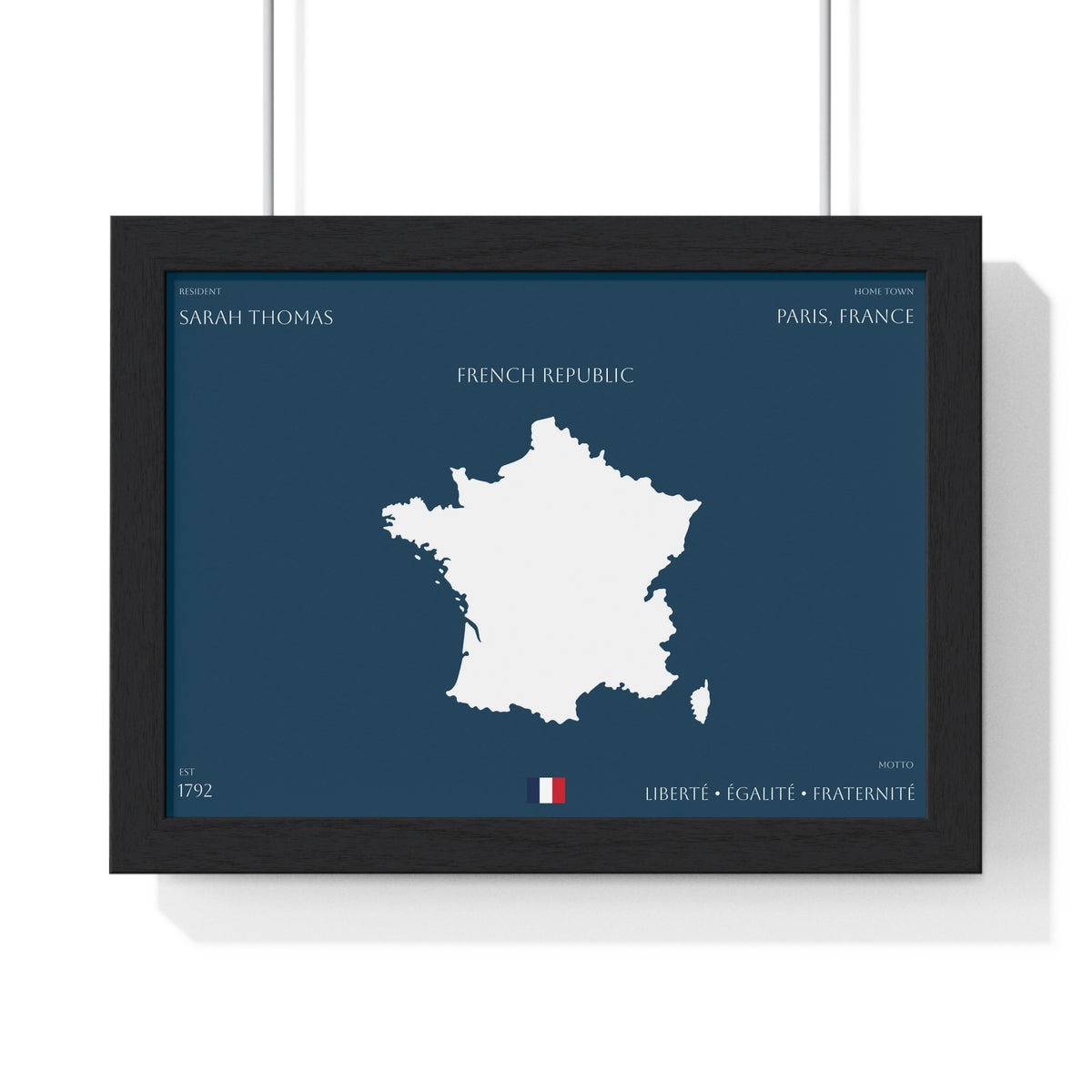 Customizable France Map Poster Horizontal Framed Poster | French Republic Flag Wall Art | Personalized Name and Home town - Proud & Loyal