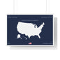 Customizable United States Map Horizontal Framed Poster | America Silhouette | Personalized Name and Hometown | Navy - Proud & Loyal