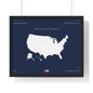 Customizable United States Map Horizontal Framed Poster | America Silhouette | Personalized Name and Hometown | Navy - Proud & Loyal