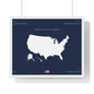 Customizable United States Map Horizontal Framed Poster | America Silhouette | Personalized Name and Hometown | Navy - Proud & Loyal
