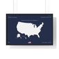 Customizable United States Map Horizontal Framed Poster | America Silhouette | Personalized Name and Hometown | Navy - Proud & Loyal