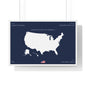 Customizable United States Map Horizontal Framed Poster | America Silhouette | Personalized Name and Hometown | Navy - Proud & Loyal