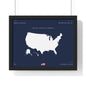 Customizable United States Map Horizontal Framed Poster | America Silhouette | Personalized Name and Hometown | Navy - Proud & Loyal