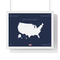 Customizable United States Map Horizontal Framed Poster | America Silhouette | Personalized Name and Hometown | Navy - Proud & Loyal