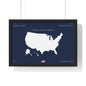 Customizable United States Map Horizontal Framed Poster | America Silhouette | Personalized Name and Hometown | Navy - Proud & Loyal