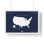 Customizable United States Map Horizontal Framed Poster | America Silhouette | Personalized Name and Hometown | Navy - Proud & Loyal
