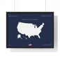 Customizable United States Map Horizontal Framed Poster | America Silhouette | Personalized Name and Hometown | Navy - Proud & Loyal