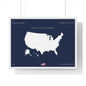 Customizable United States Map Horizontal Framed Poster | America Silhouette | Personalized Name and Hometown | Navy - Proud & Loyal