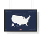 Customizable United States Map Horizontal Framed Poster | America Silhouette | Personalized Name and Hometown | Navy - Proud & Loyal