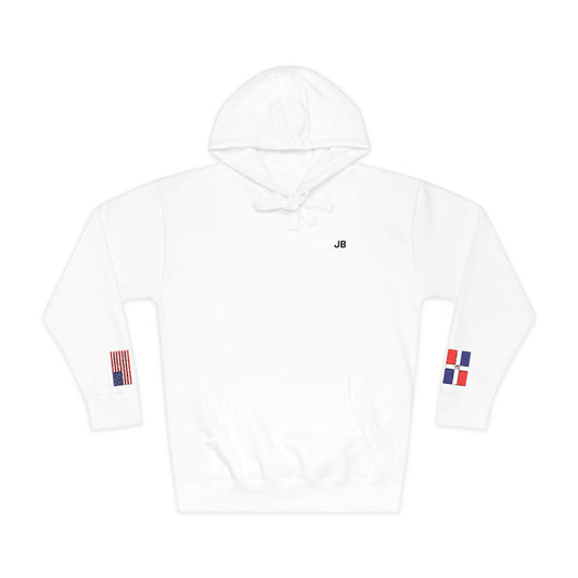 Dominican American Flag Fleece Hoodie | Dominican Republic USA Dual Heritage Gift | Personalized Initials | Embroidered Sleeve Flags - Proud & Loyal