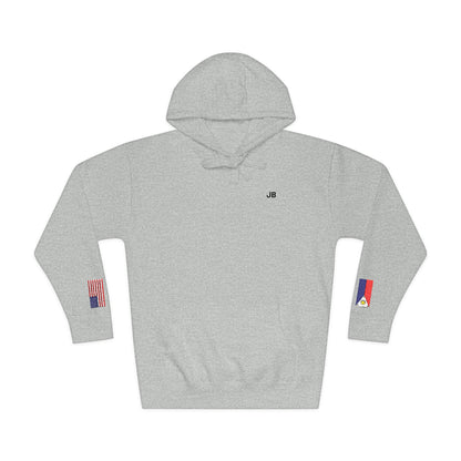 Filipino American Flag Fleece Hoodie | Philippines USA Dual Heritage Gift | Personalized Initials | Embroidered Sleeve Flags - Proud & Loyal