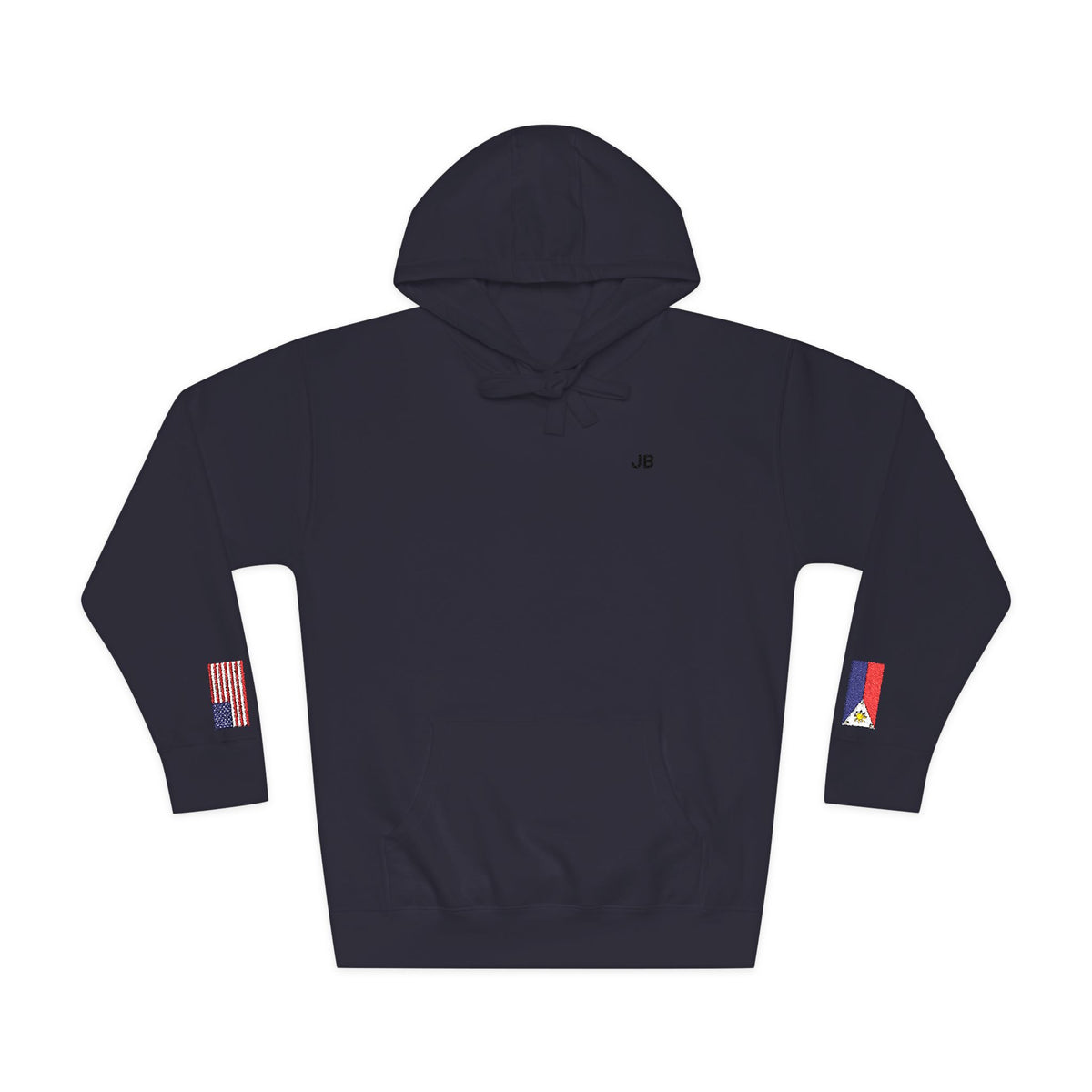 Filipino American Flag Fleece Hoodie | Philippines USA Dual Heritage Gift | Personalized Initials | Embroidered Sleeve Flags - Proud & Loyal