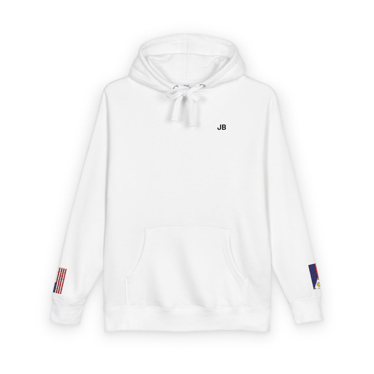 Filipino American Flag Fleece Hoodie | Philippines USA Dual Heritage Gift | Personalized Initials | Embroidered Sleeve Flags - Proud & Loyal