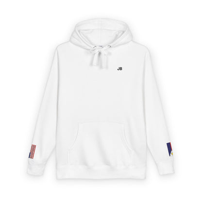 Filipino American Flag Fleece Hoodie | Philippines USA Dual Heritage Gift | Personalized Initials | Embroidered Sleeve Flags - Proud & Loyal