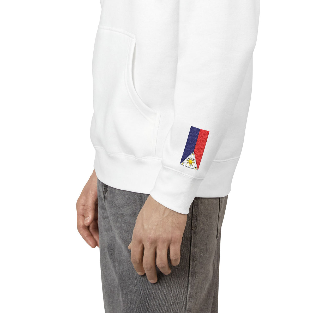 Filipino Canadian Flag Fleece Hoodie | Philippines Canada Dual Heritage Gift | Personalized Initials | Embroidered Sleeve Flags - Proud & Loyal