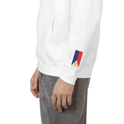 Filipino Canadian Flag Fleece Hoodie | Philippines Canada Dual Heritage Gift | Personalized Initials | Embroidered Sleeve Flags - Proud & Loyal