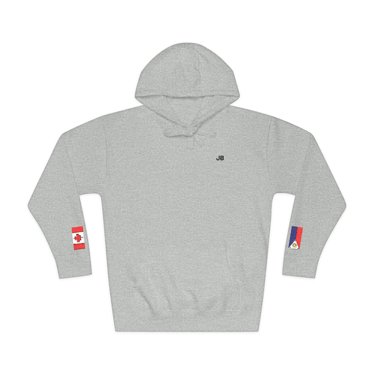 Filipino Canadian Flag Fleece Hoodie | Philippines Canada Dual Heritage Gift | Personalized Initials | Embroidered Sleeve Flags - Proud & Loyal