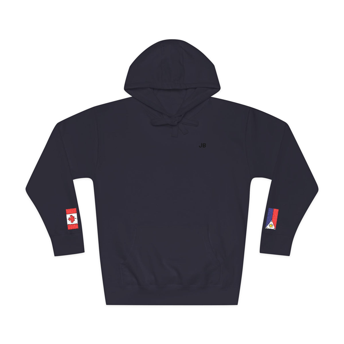 Filipino Canadian Flag Fleece Hoodie | Philippines Canada Dual Heritage Gift | Personalized Initials | Embroidered Sleeve Flags - Proud & Loyal
