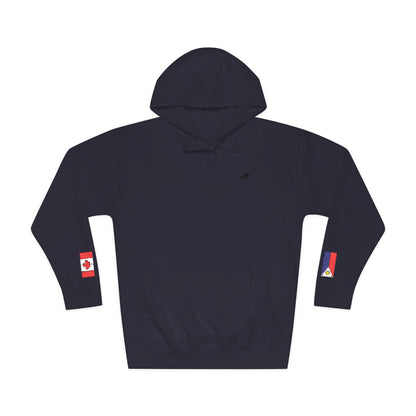 Filipino Canadian Flag Fleece Hoodie | Philippines Canada Dual Heritage Gift | Personalized Initials | Embroidered Sleeve Flags - Proud & Loyal