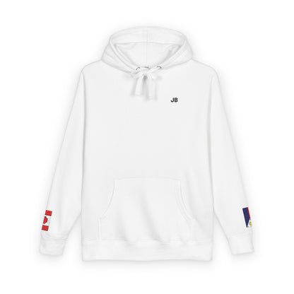 Filipino Canadian Flag Fleece Hoodie | Philippines Canada Dual Heritage Gift | Personalized Initials | Embroidered Sleeve Flags - Proud & Loyal