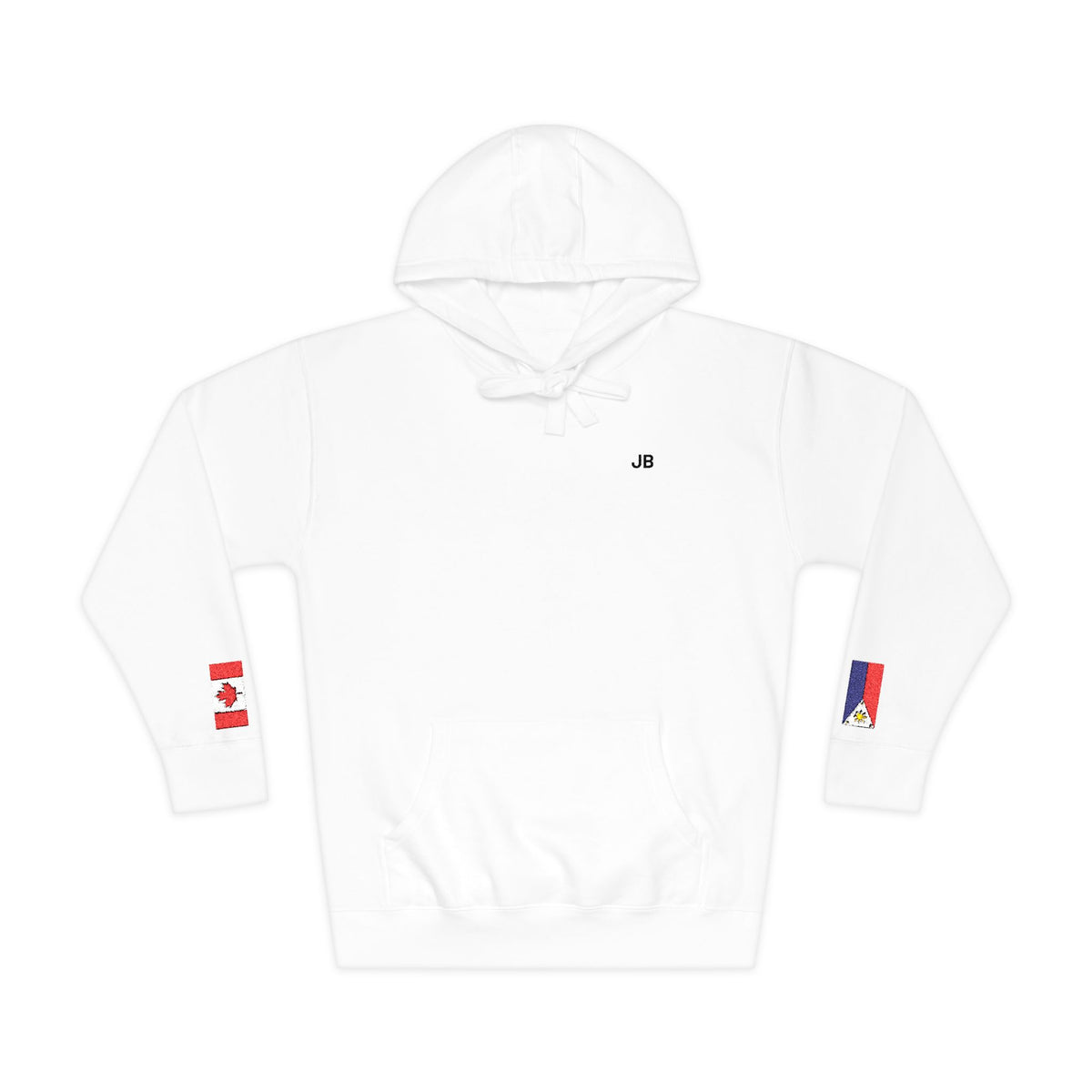 Filipino Canadian Flag Fleece Hoodie | Philippines Canada Dual Heritage Gift | Personalized Initials | Embroidered Sleeve Flags - Proud & Loyal