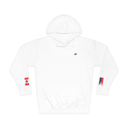 Filipino Canadian Flag Fleece Hoodie | Philippines Canada Dual Heritage Gift | Personalized Initials | Embroidered Sleeve Flags - Proud & Loyal
