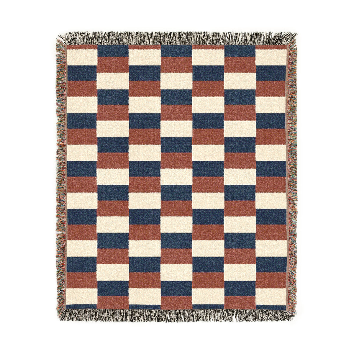 France Flag Checkered Stripe Woven Blanket | Geometric Throw, Navy Rust Cream - Proud & Loyal
