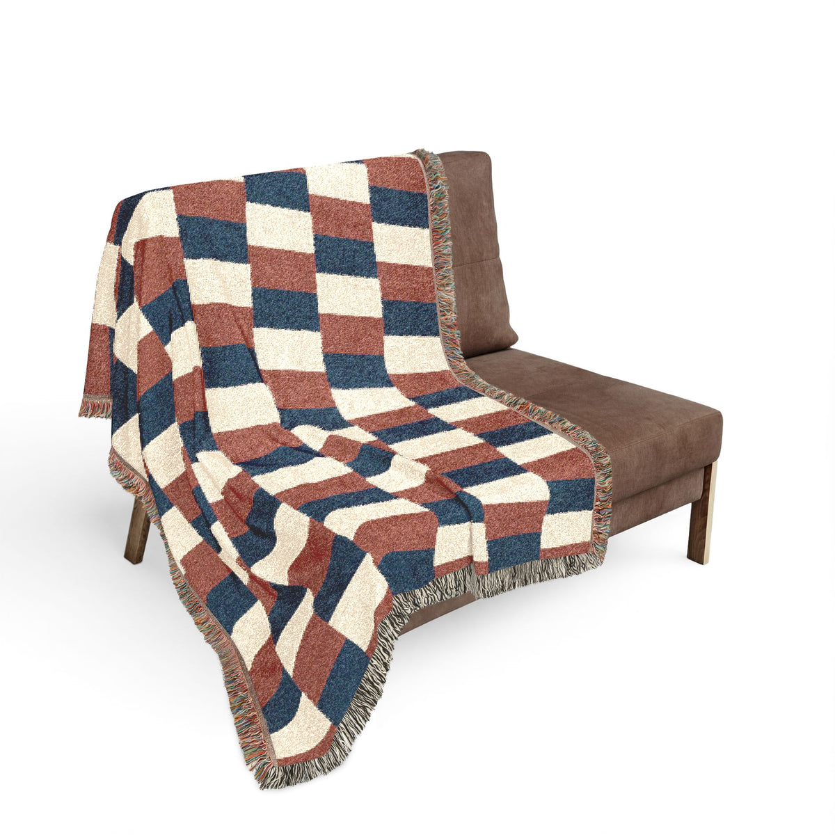 France Flag Checkered Stripe Woven Blanket | Geometric Throw, Navy Rust Cream - Proud & Loyal