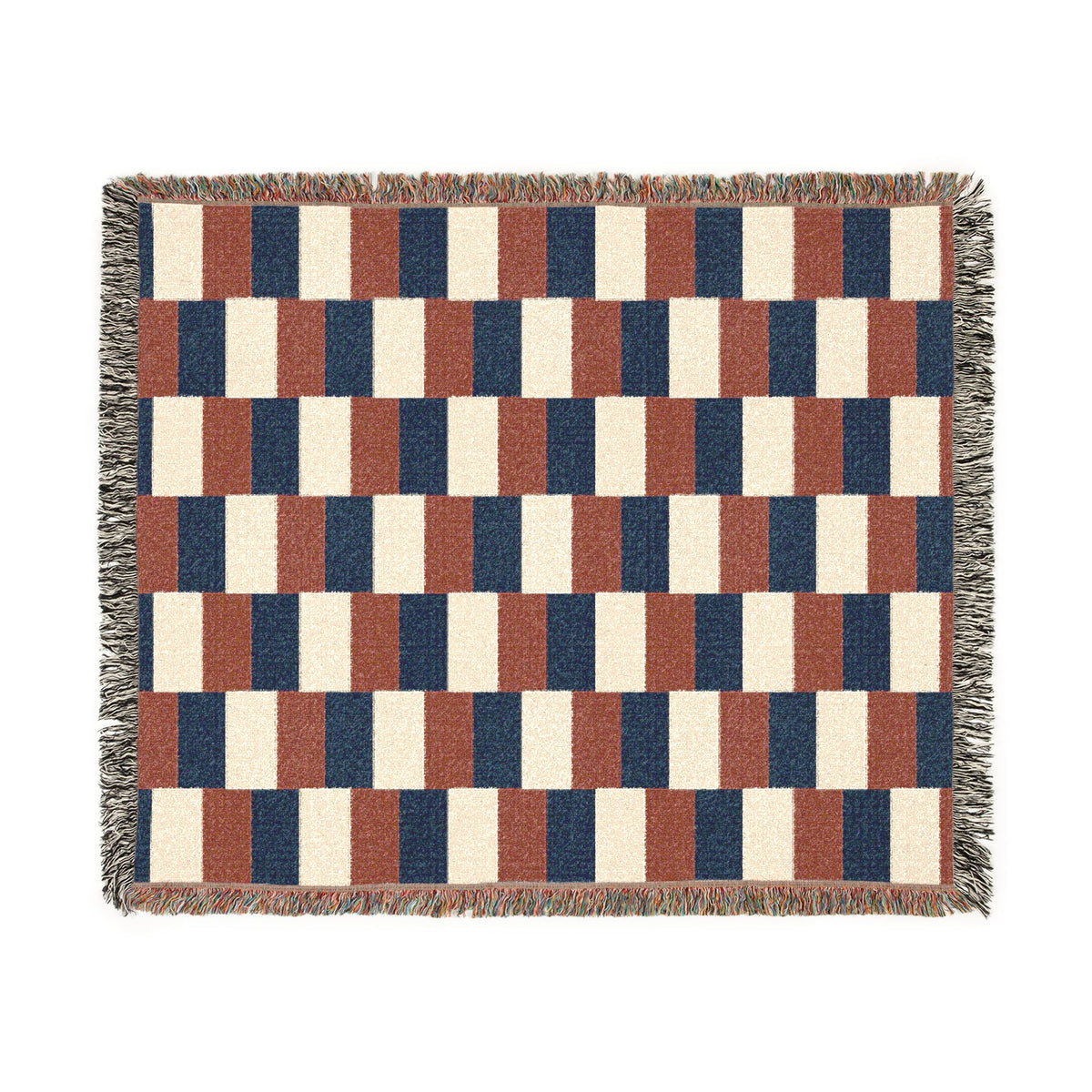 France Flag Checkered Stripe Woven Blanket | Geometric Throw, Navy Rust Cream - Proud & Loyal