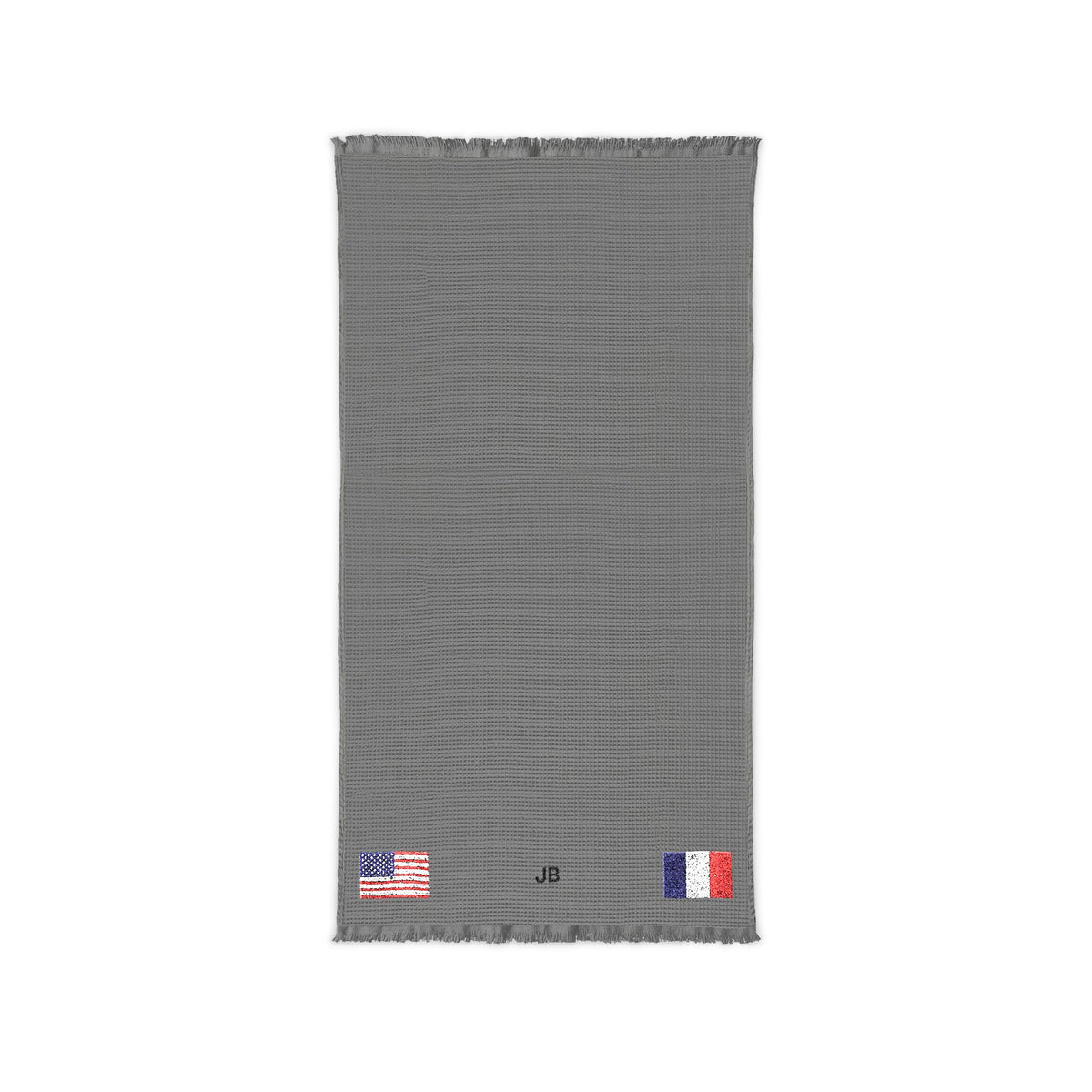 French American Embroidered Waffle Cotton Throw, Lightweight Cozy Blanket | France USA Neutral Home Accent - Proud & Loyal