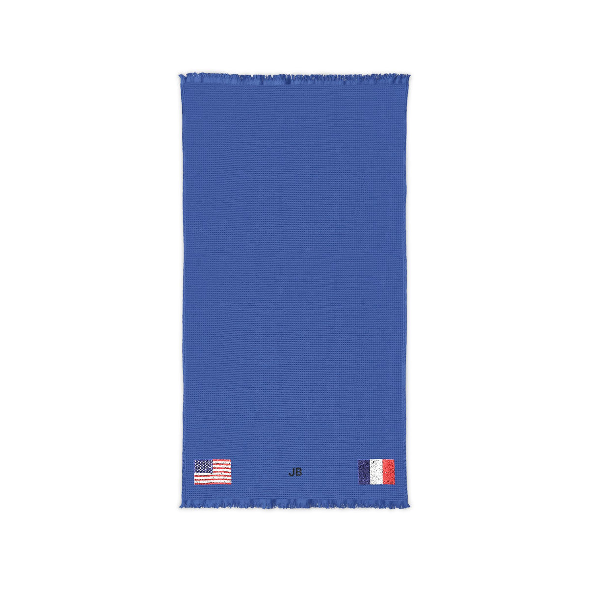 French American Embroidered Waffle Cotton Throw, Lightweight Cozy Blanket | France USA Neutral Home Accent - Proud & Loyal