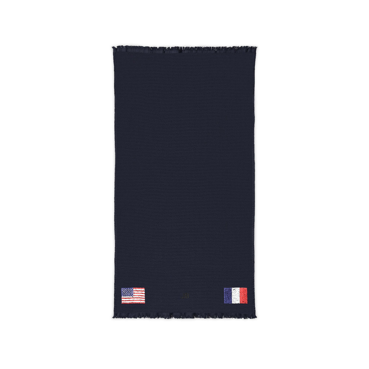 French American Embroidered Waffle Cotton Throw, Lightweight Cozy Blanket | France USA Neutral Home Accent - Proud & Loyal