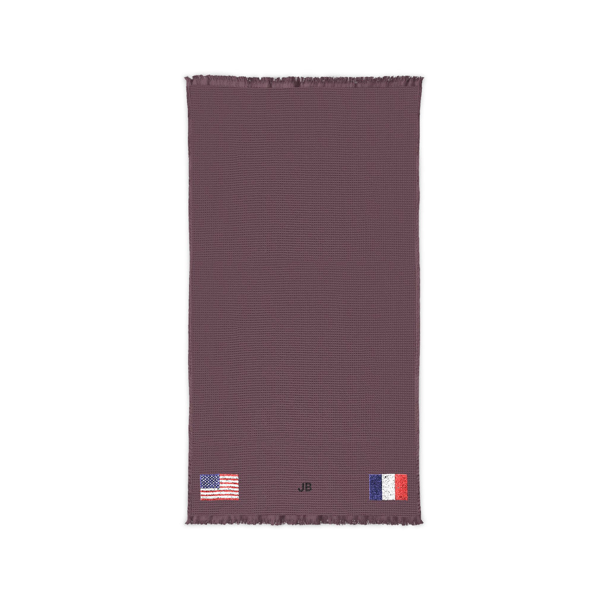 French American Embroidered Waffle Cotton Throw, Lightweight Cozy Blanket | France USA Neutral Home Accent - Proud & Loyal