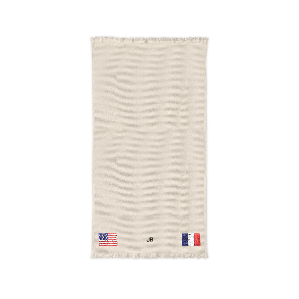 French American Embroidered Waffle Cotton Throw, Lightweight Cozy Blanket | France USA Neutral Home Accent - Proud & Loyal