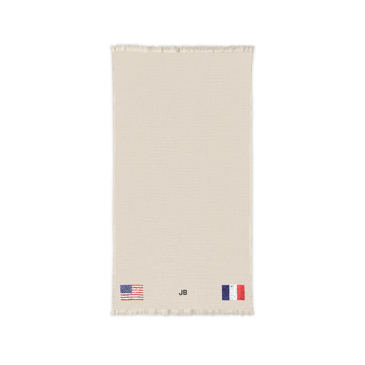 French American Embroidered Waffle Cotton Throw, Lightweight Cozy Blanket | France USA Neutral Home Accent - Proud & Loyal