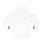 French American Flag Fleece Hoodie | France USA Dual Heritage Naturalization Gift | Personalized Initials | Embroidered Sleeve Flags - Proud & Loyal