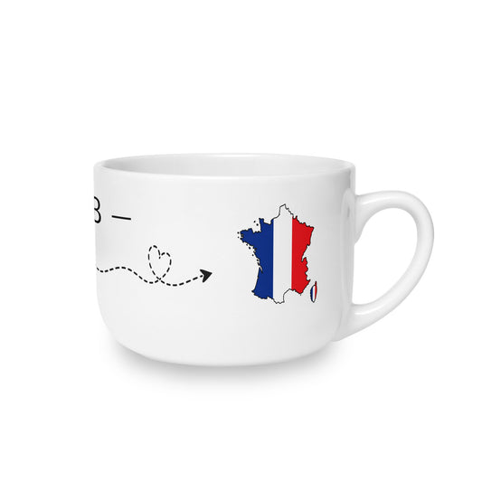 French American Personalized Mug, France USA Dual Heritage Travel Gift, Custom Initials, French Heritage, 25 oz Oversized Latte Mug Soup - Proud & Loyal